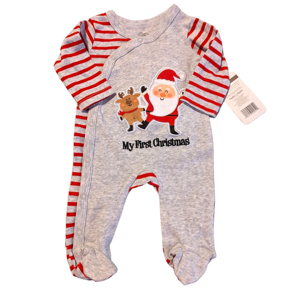 MY FIRST CHRISTMAS NB Gray Bodysuit Santa Reindeer Snowflake Holiday Pic Newborn - Picture 3 of 6